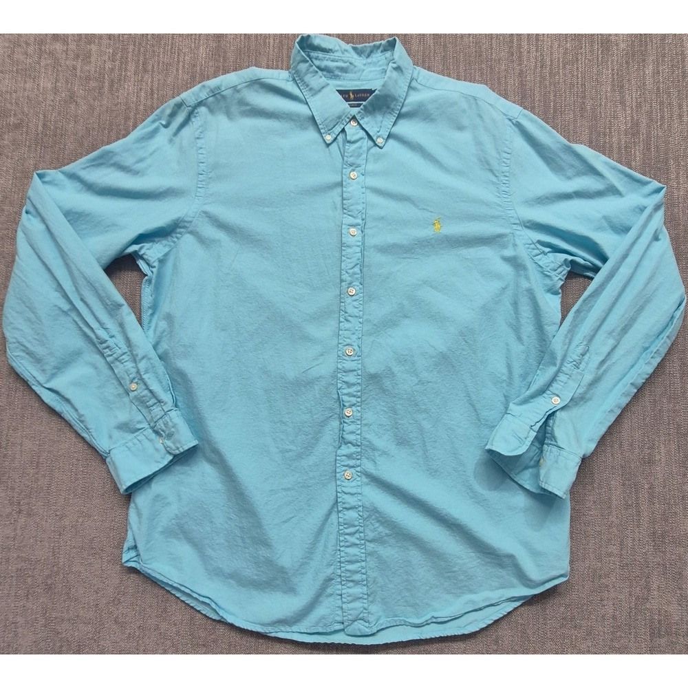 Ralph Lauren mens teal blue slim fit button up long sleeve shirt XXL 100% Cotton